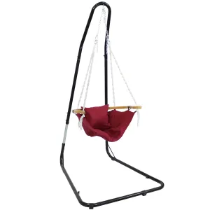 Sunnydaze Audrey Hammock Chair and Stand with Cushion and Armrest - Red