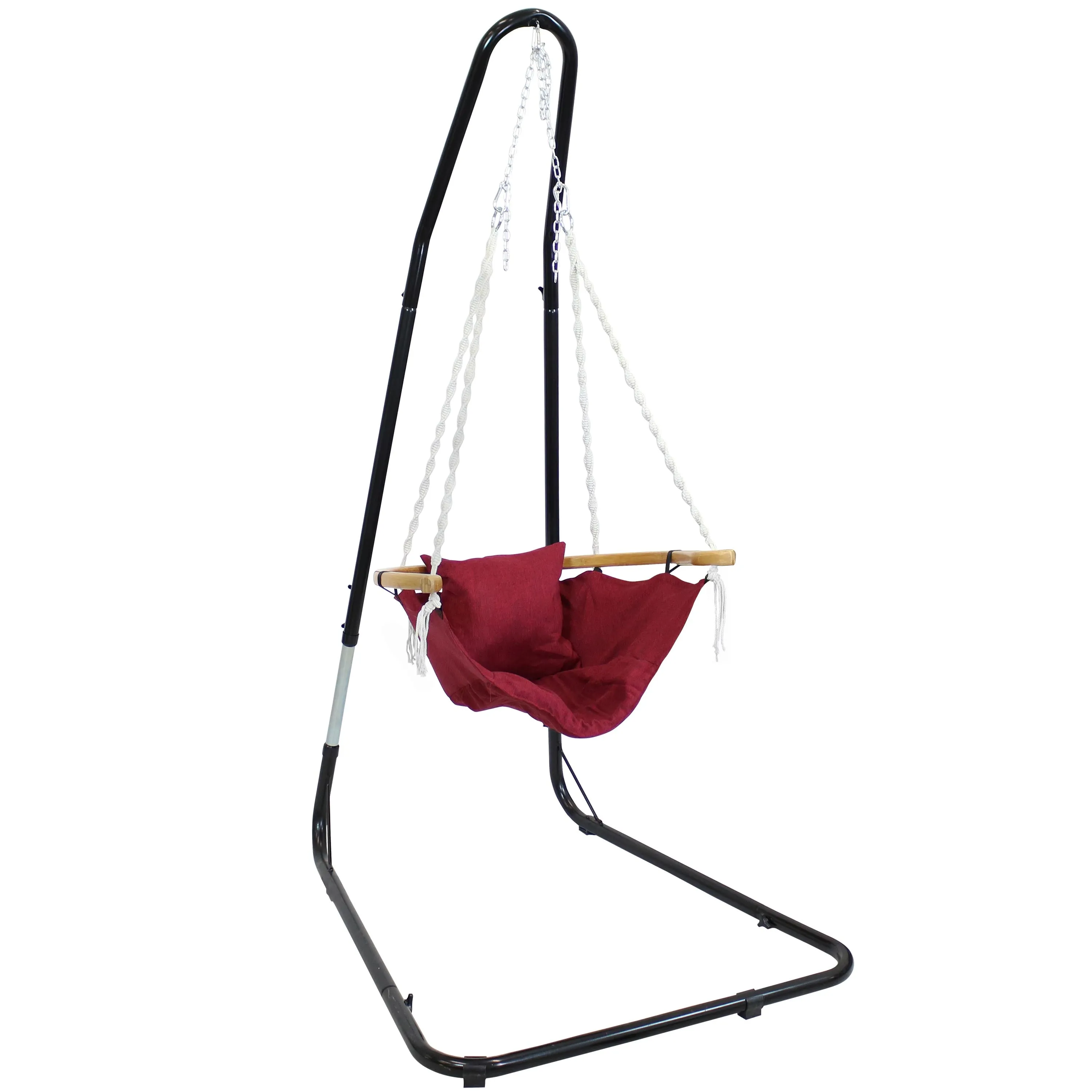 Sunnydaze Audrey Hammock Chair and Stand with Cushion and Armrest - Red