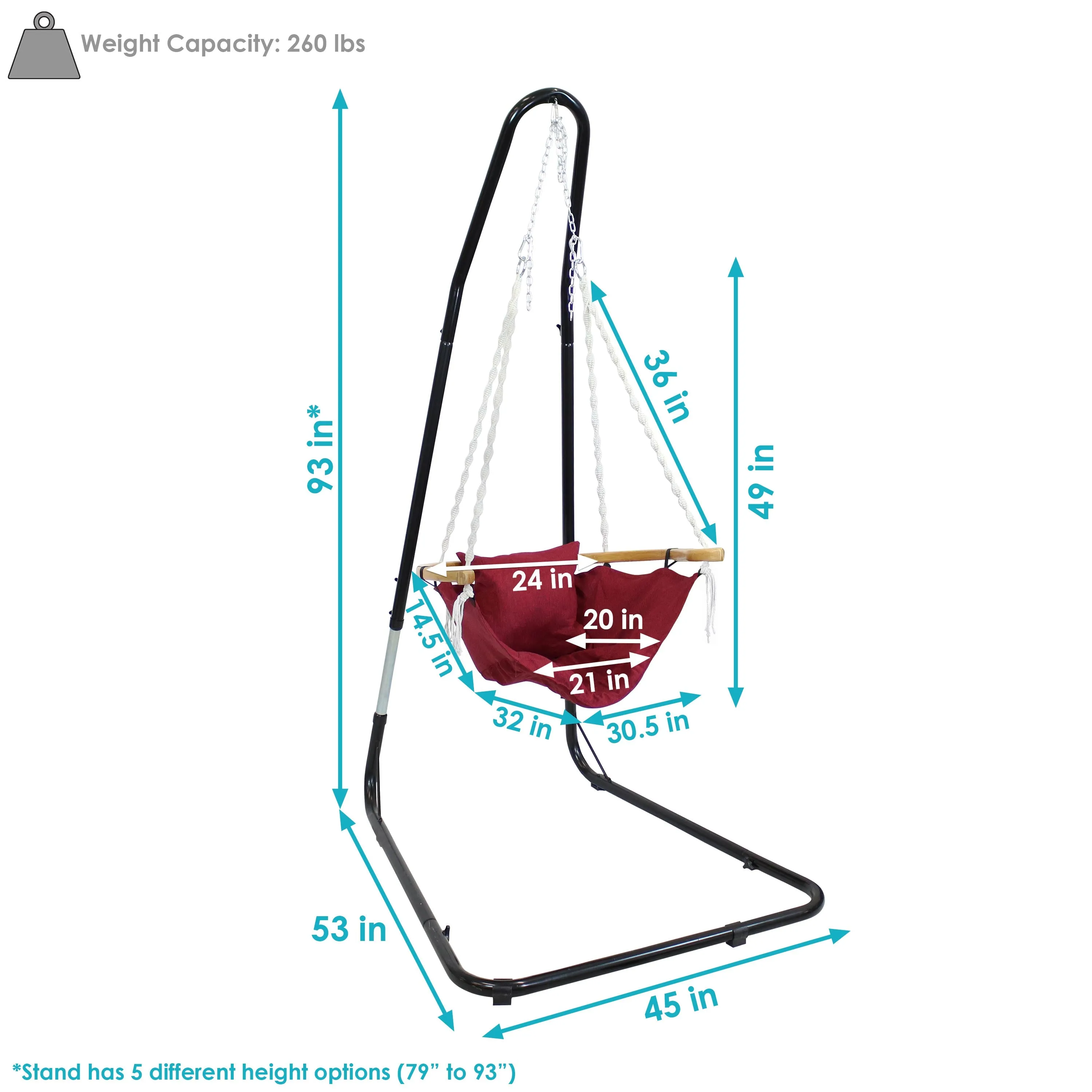 Sunnydaze Audrey Hammock Chair and Stand with Cushion and Armrest - Red