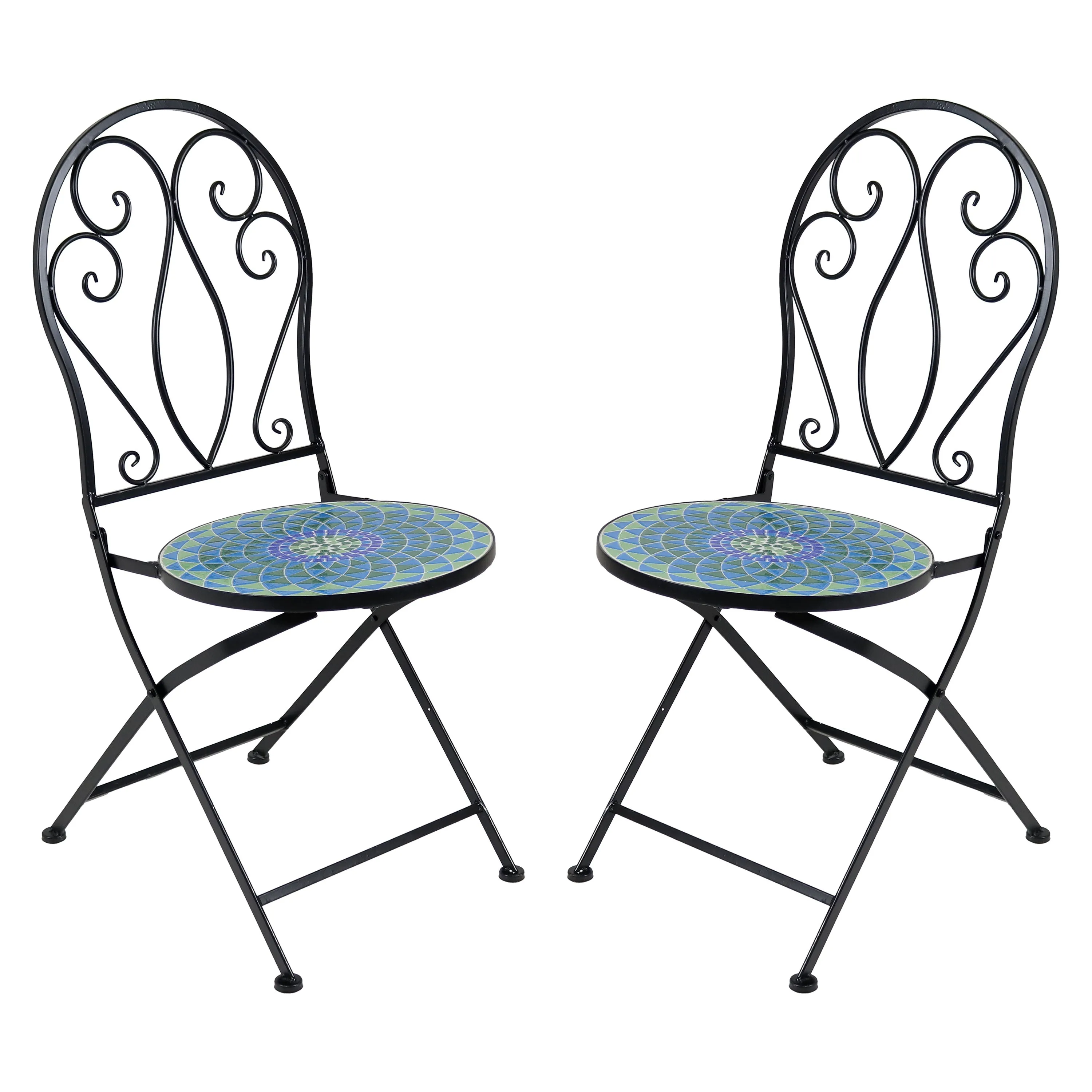 Sunnydaze Mosaic Tile Foldable Bistro Chair with Iron Frame - 2-Pack