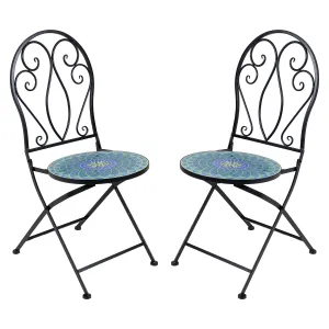 Sunnydaze Mosaic Tile Foldable Bistro Chair with Iron Frame - 2-Pack