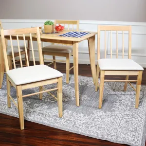 Sunnydaze Set of 2 Slat-Back Dining Chairs - Natural with Beige Cushions