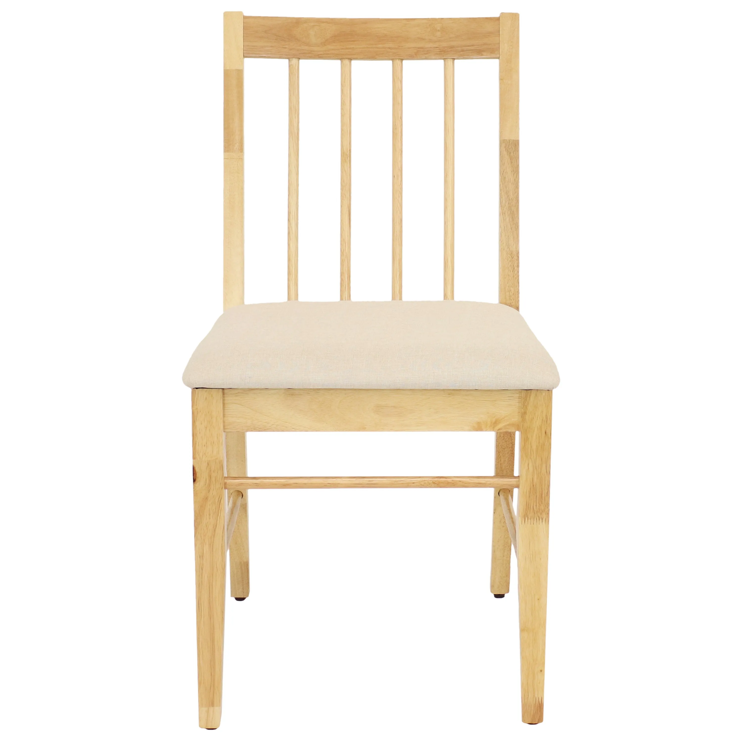 Sunnydaze Set of 2 Slat-Back Dining Chairs - Natural with Beige Cushions