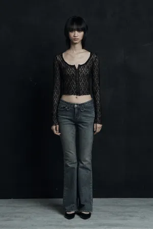 [SYNERJYN] FW 24 ROSE LACE SLIM CARDIGAN BLACK