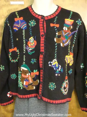 Teddy Bear Circus Ugly Christmas Sweater Cardigan