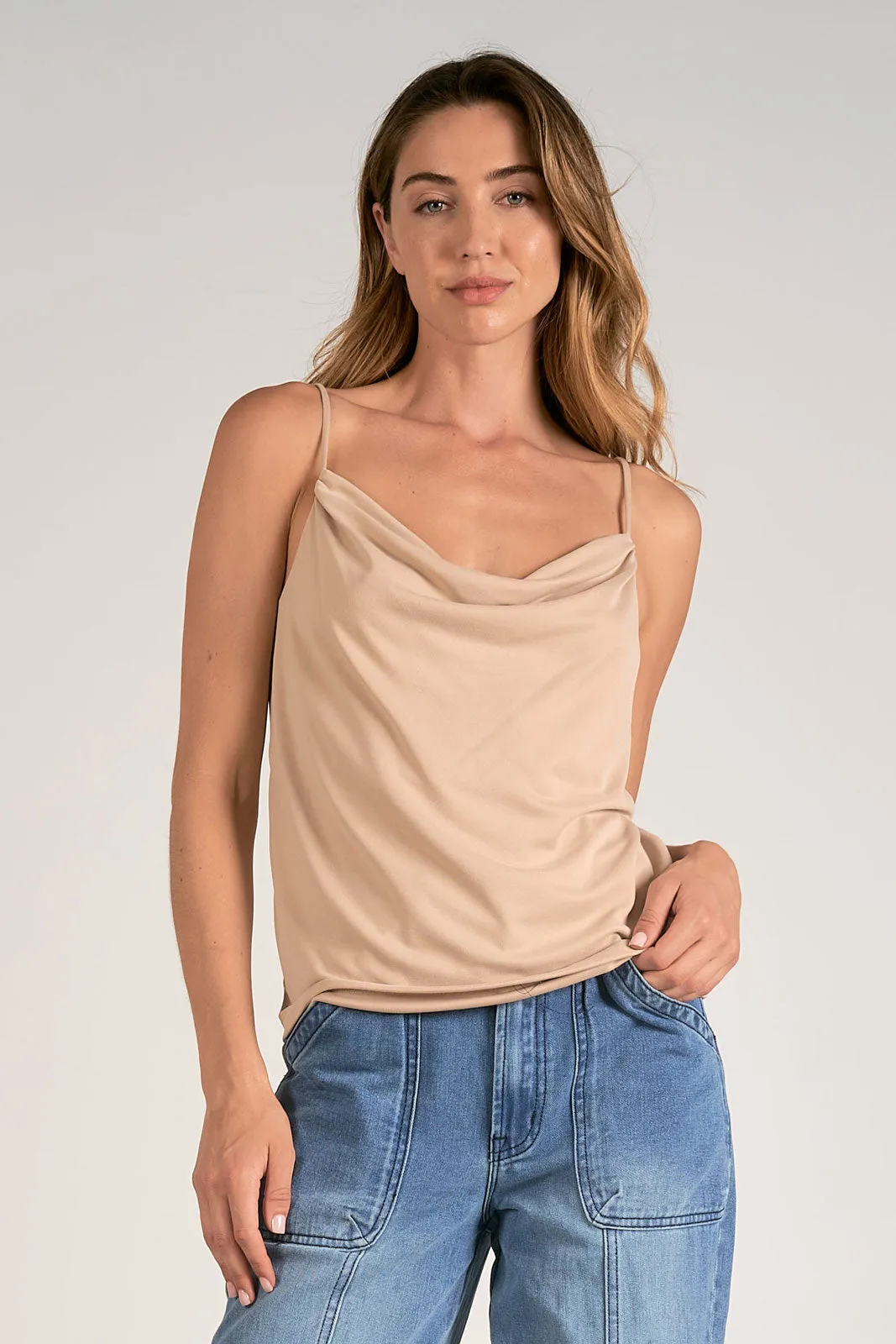 TOP SPAG STRAPS DRAPE FRONT Tank Top