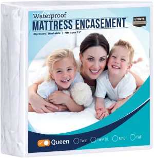 Utopia Bedding Zippered Mattress Encasement Queen - 100% Waterproof and Bed Bug Proof Mattress Protector.