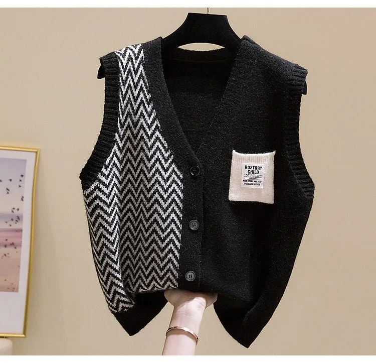 V-neck knitted sleeveless vest knitted cardigan