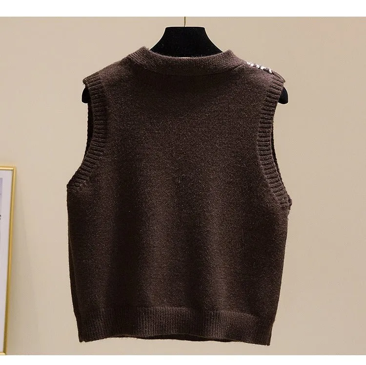 V-neck knitted sleeveless vest knitted cardigan