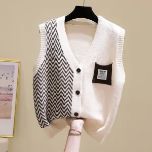 V-neck knitted sleeveless vest knitted cardigan