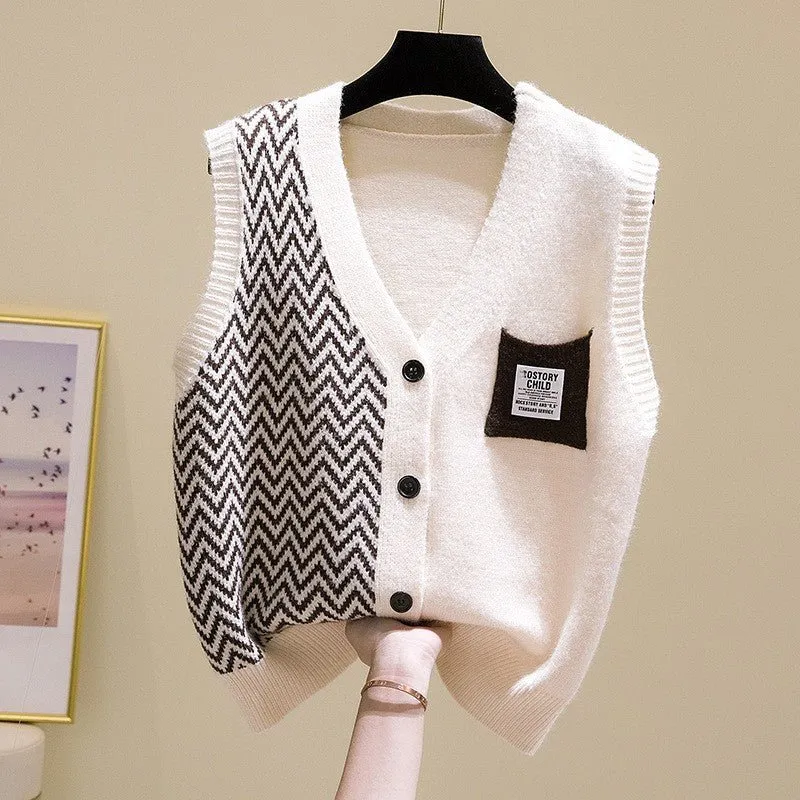 V-neck knitted sleeveless vest knitted cardigan