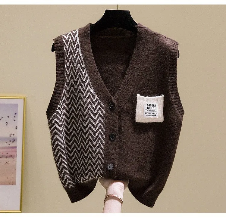 V-neck knitted sleeveless vest knitted cardigan