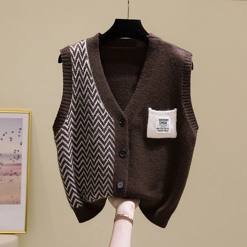 V-neck knitted sleeveless vest knitted cardigan