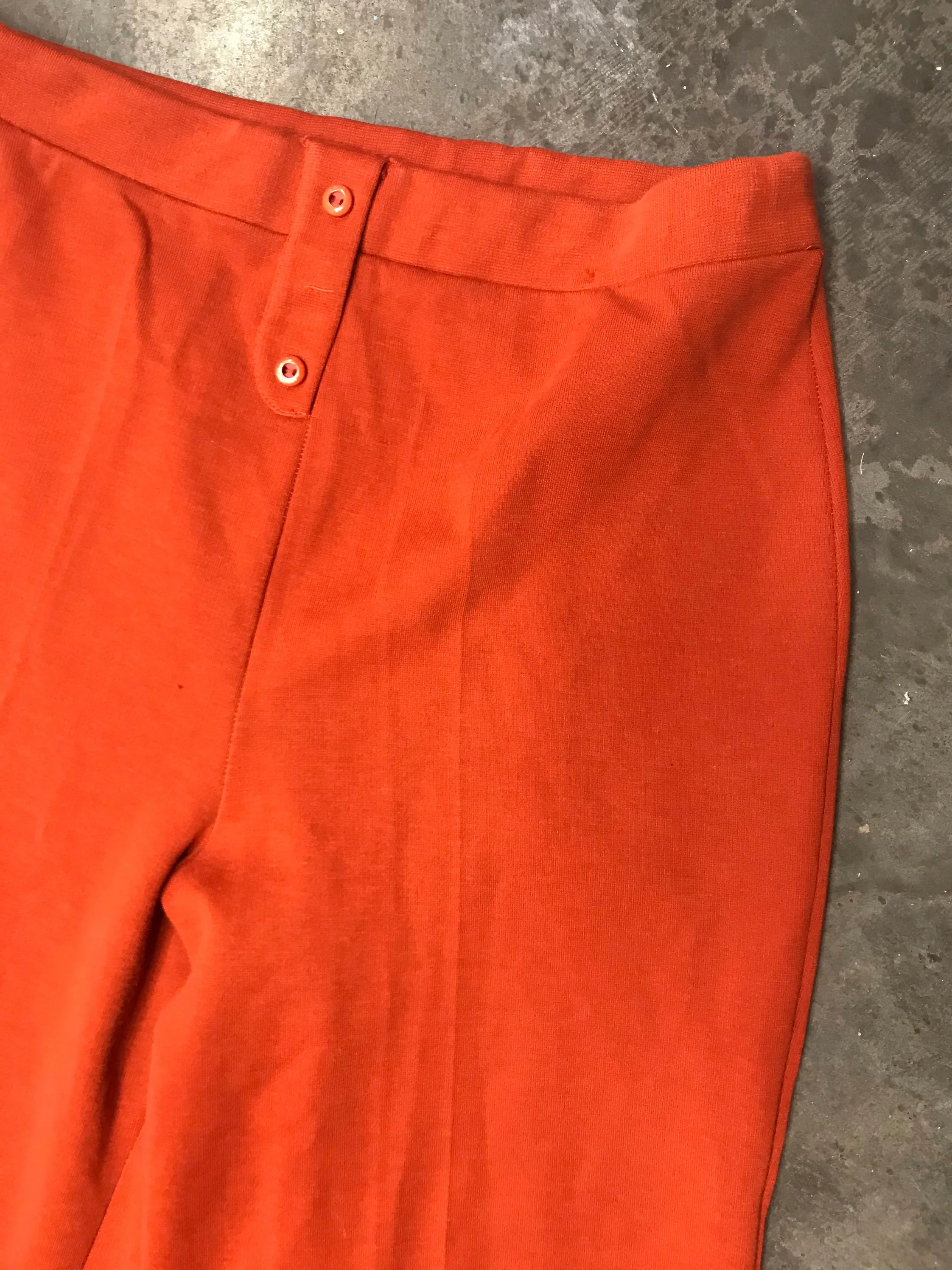 Vintage 1970s/ 70s/ Orange/ High Waisted/ Boho Hippie Disco/ Polyester/ Wide Leg Bell Bottoms