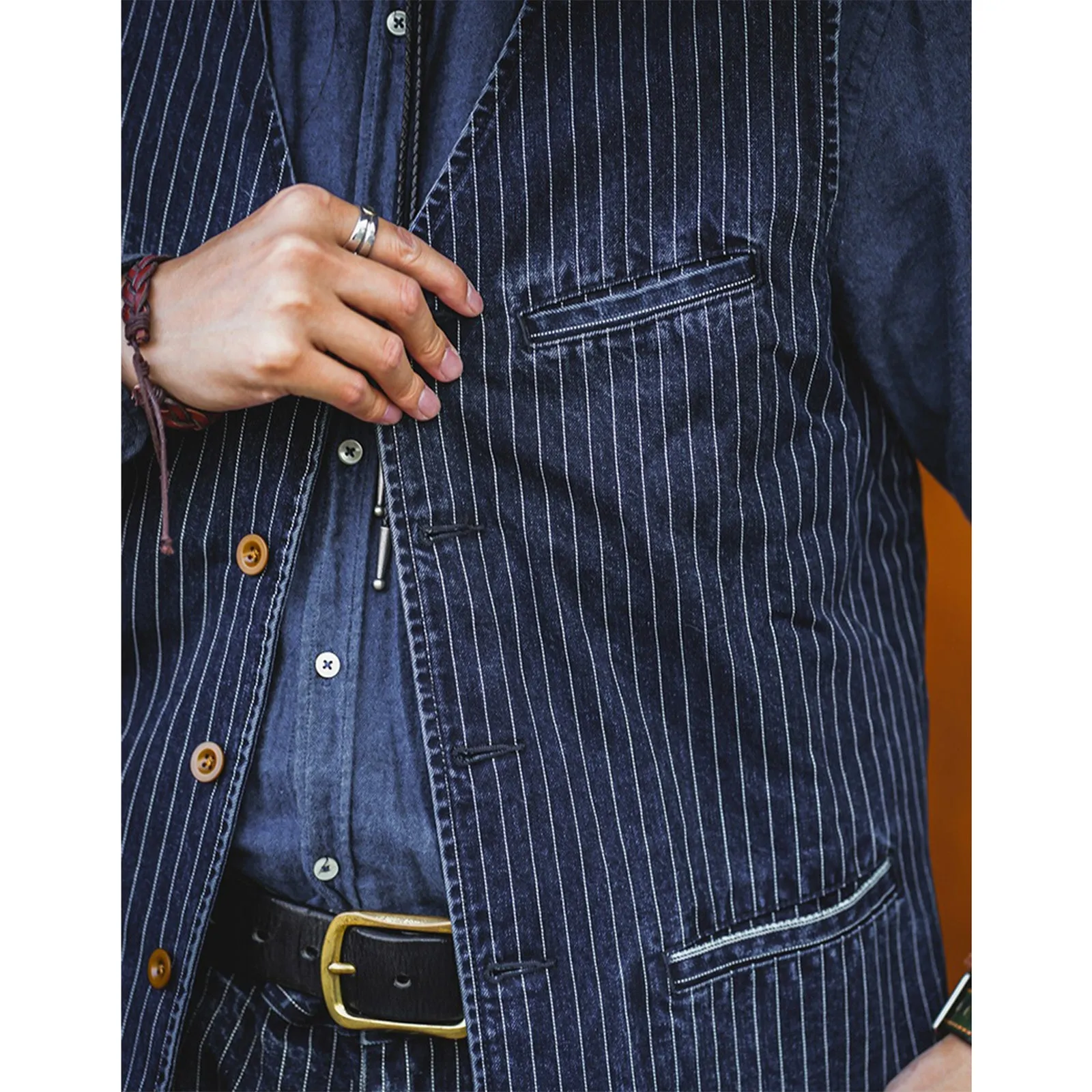 Vintage Amekaji Vest Denim Striped Vest