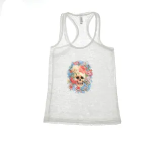 Walter Knabe White Tank Skull Floral Light Blue