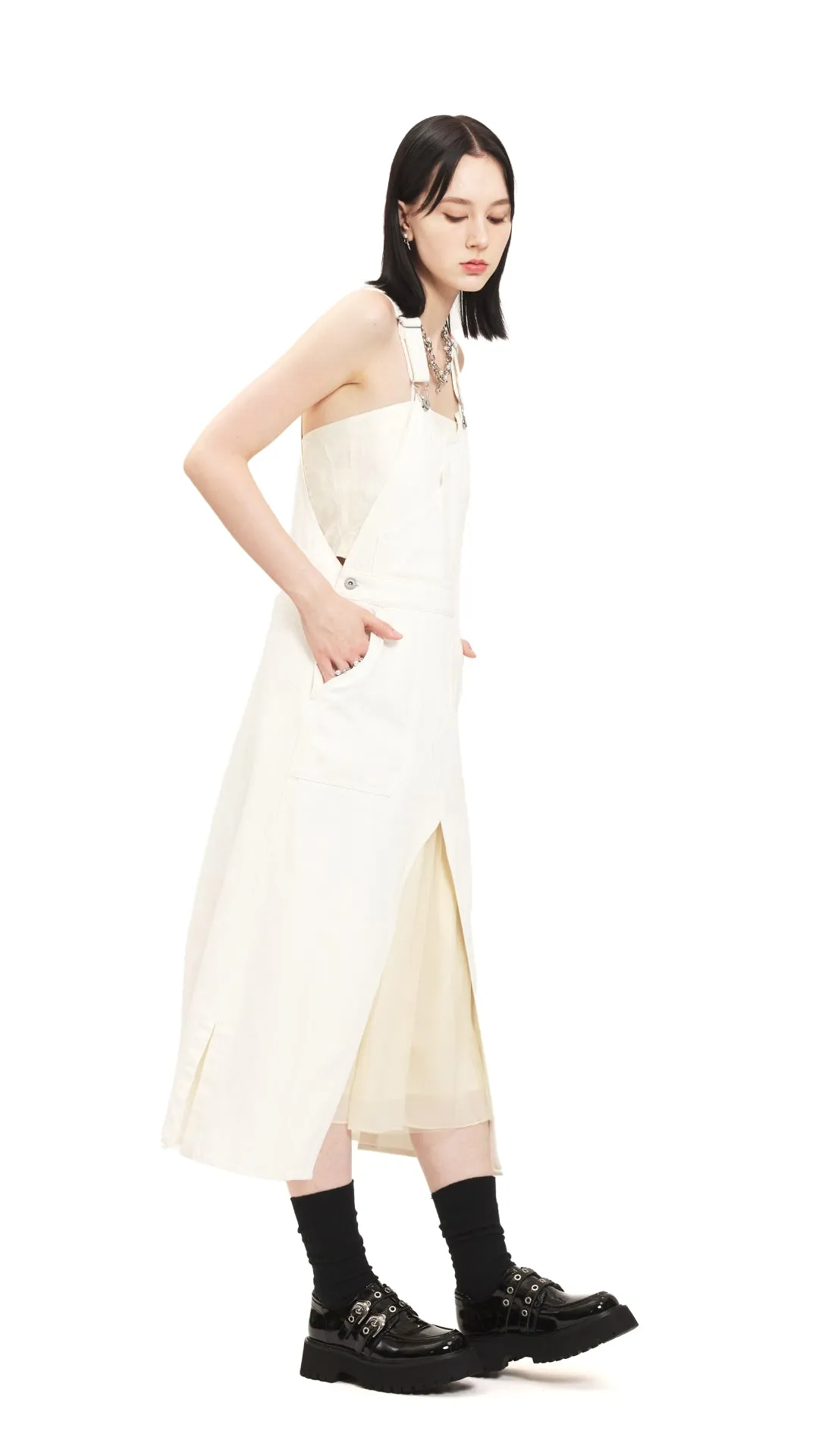 White Denim Overall Dress