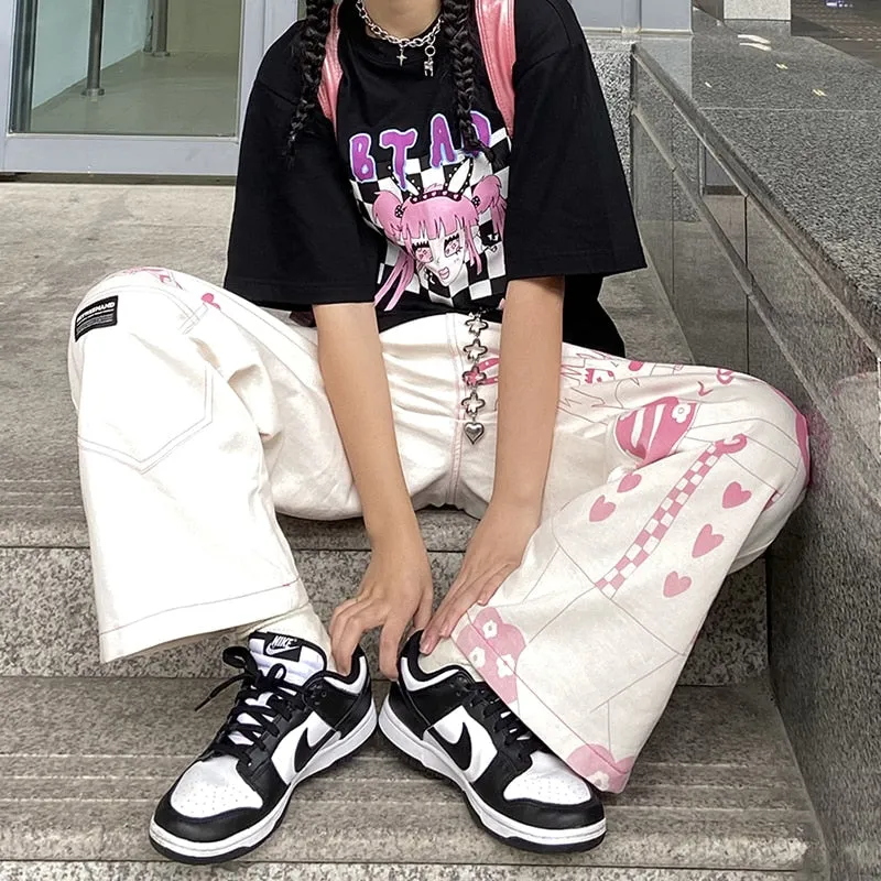 Wide-Leg Pants With Anime Print