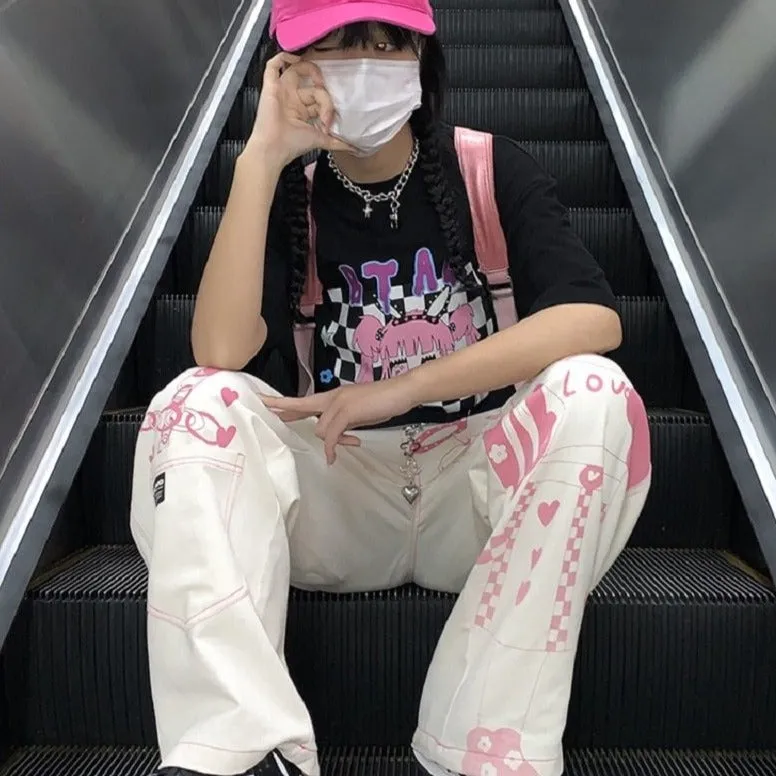 Wide-Leg Pants With Anime Print