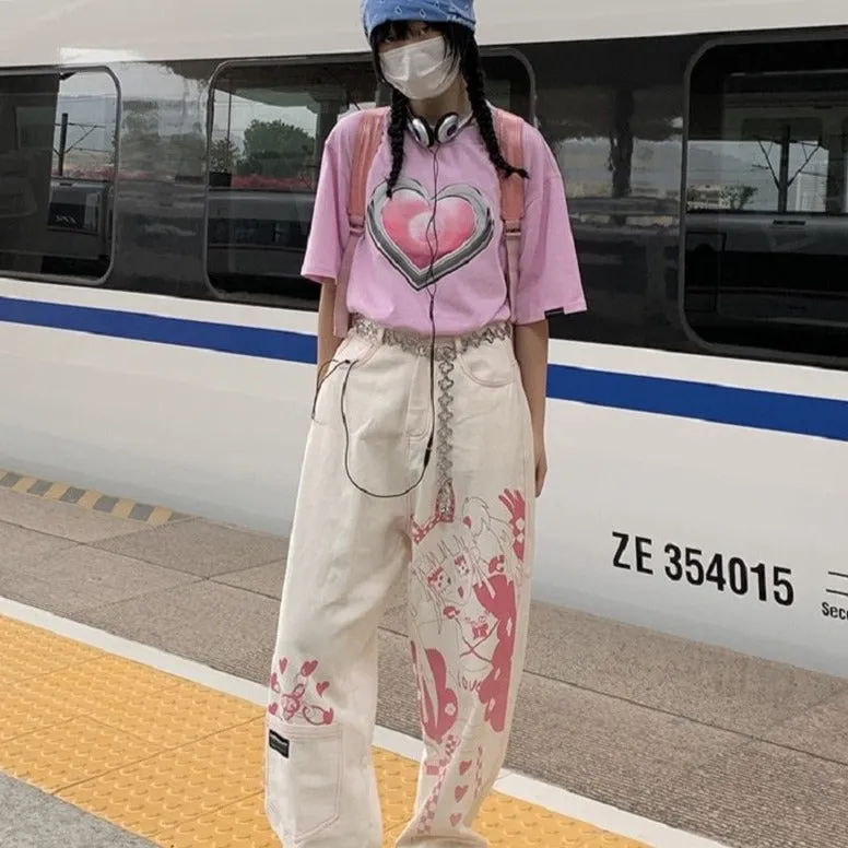 Wide-Leg Pants With Anime Print