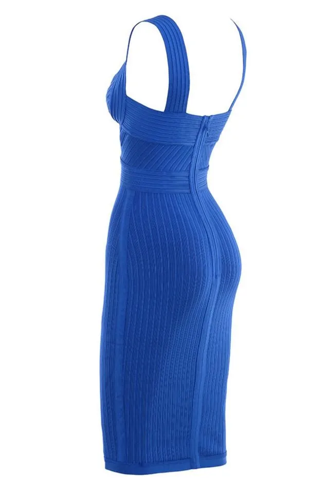 Winnal Classic Backless Low Cut Mini Bodycon Bandage Dress Blue