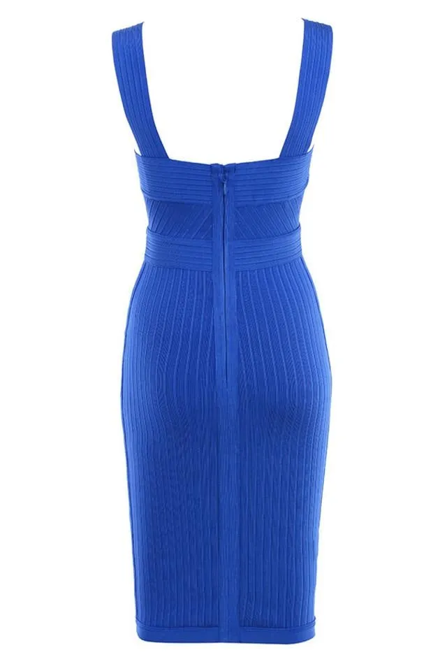 Winnal Classic Backless Low Cut Mini Bodycon Bandage Dress Blue