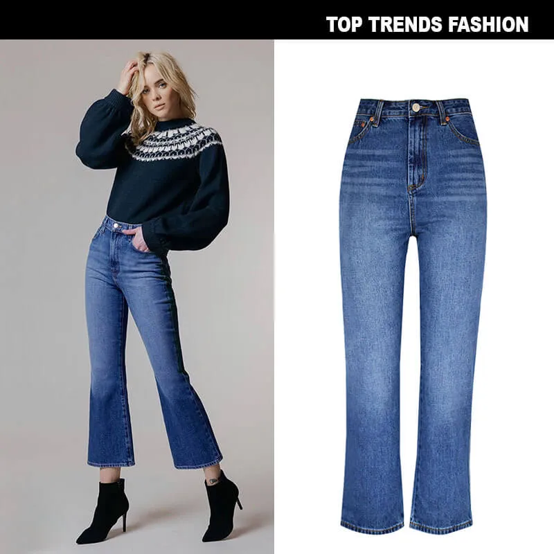 Women Fashion High Waisted Straight Leg Flare Bell Bottom Jeans