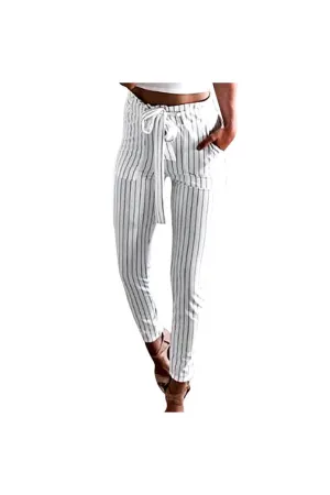 Women  Striped  High Waist Harem Pants Women Bowtie Elastic Waist  Casual Pants