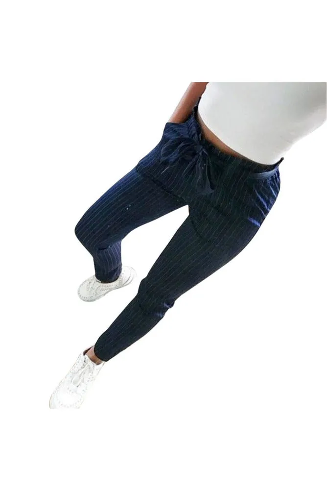 Women  Striped  High Waist Harem Pants Women Bowtie Elastic Waist  Casual Pants