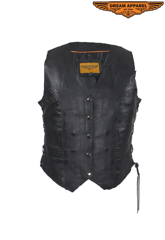 Women's Black Naked Goat Skin Leather Vest