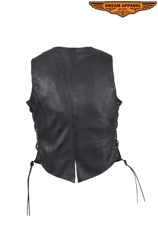 Women's Black Naked Goat Skin Leather Vest