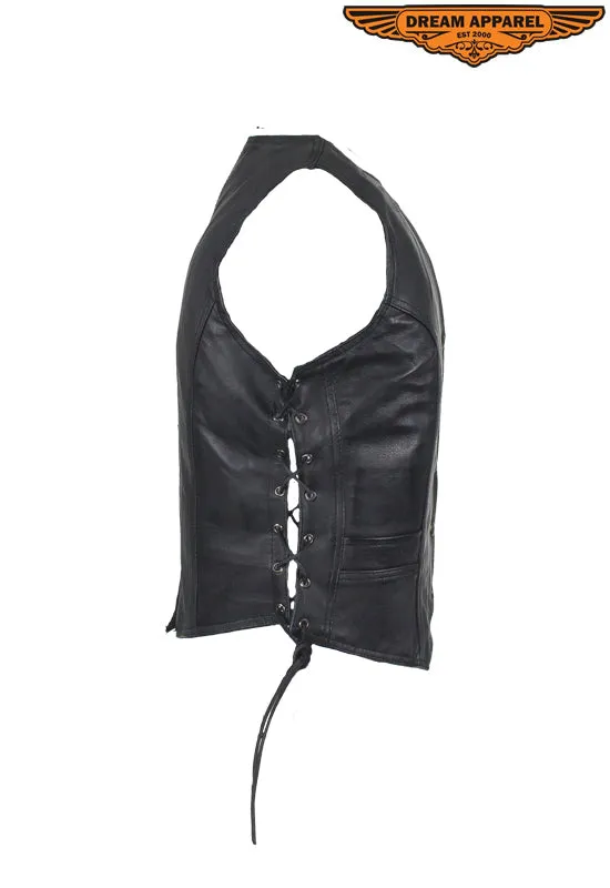 Women's Black Naked Goat Skin Leather Vest