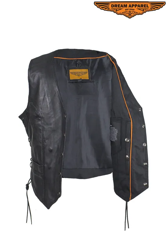 Women's Black Naked Goat Skin Leather Vest