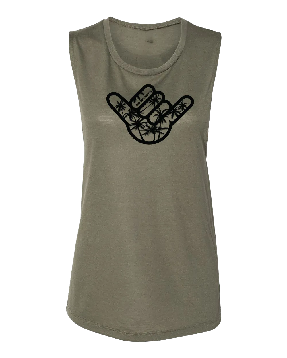 Womens Muscle Tank - Palm Tree Shaka