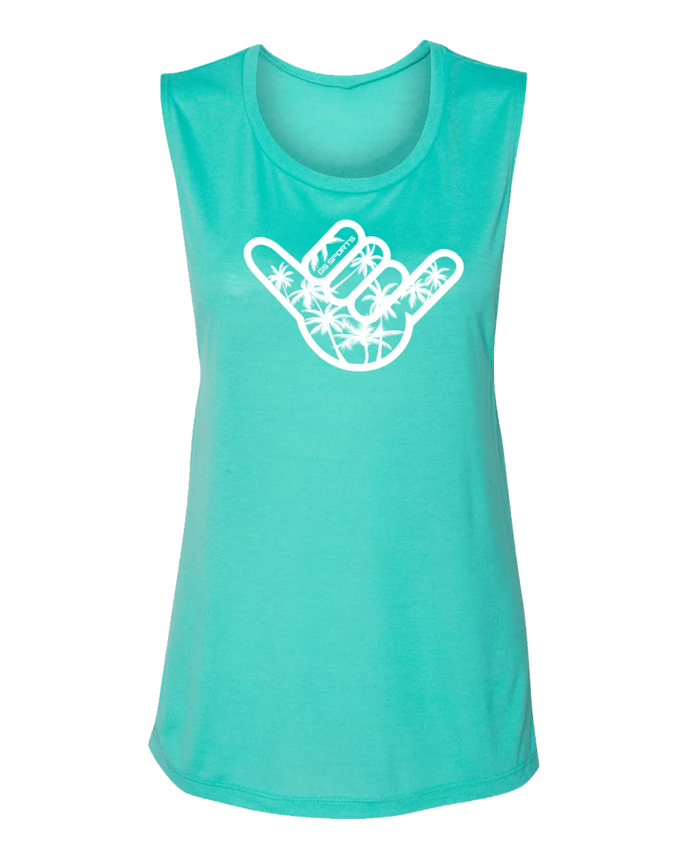 Womens Muscle Tank - Palm Tree Shaka