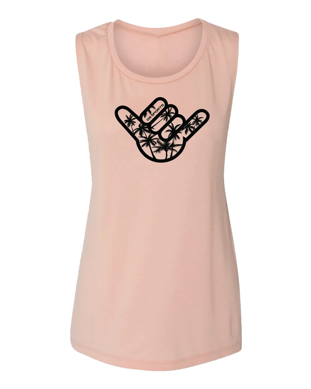 Womens Muscle Tank - Palm Tree Shaka