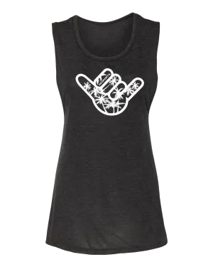 Womens Muscle Tank - Palm Tree Shaka