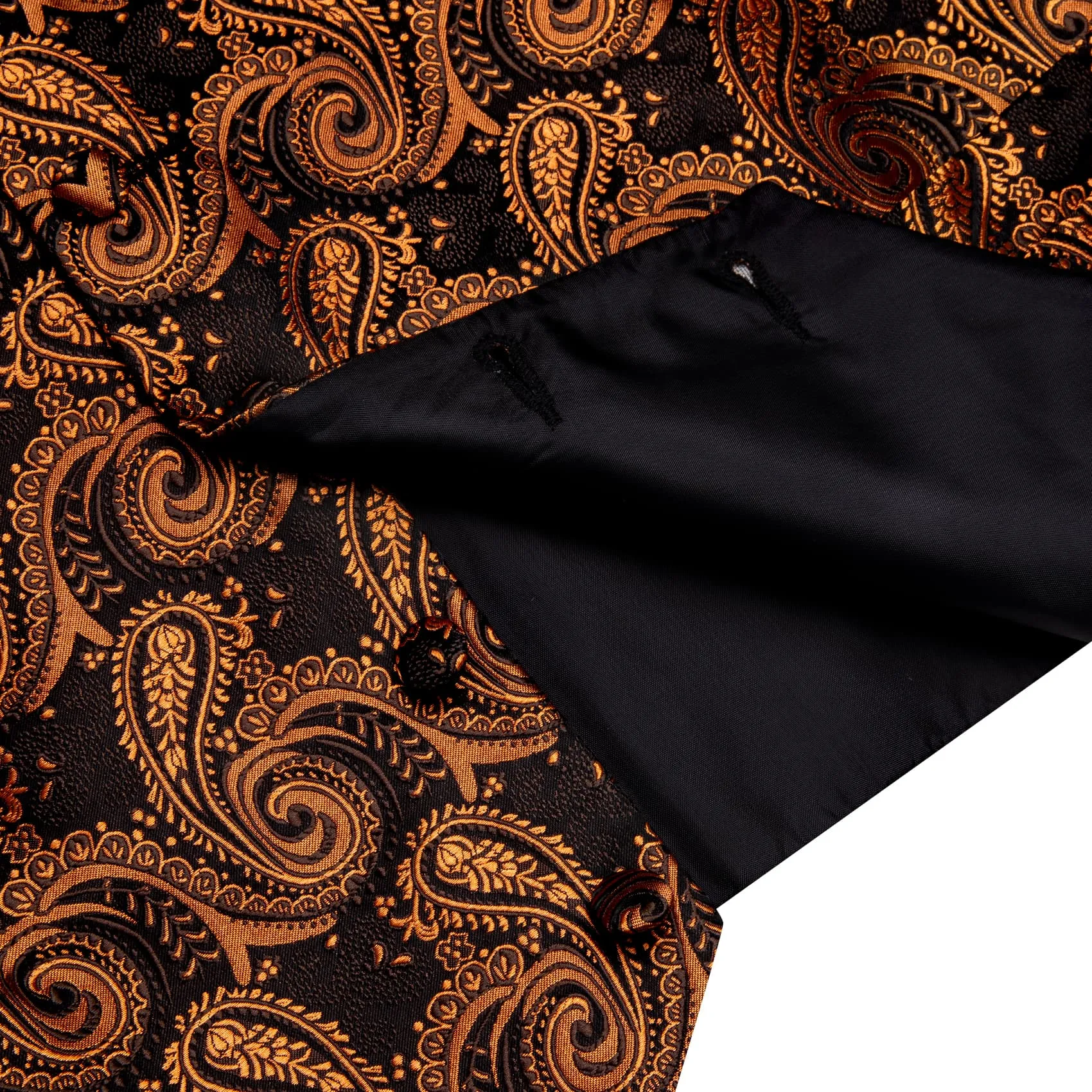 YourTies Paisley Vest Rust Orange Jacquard Black V-Neck Vest Tie Set