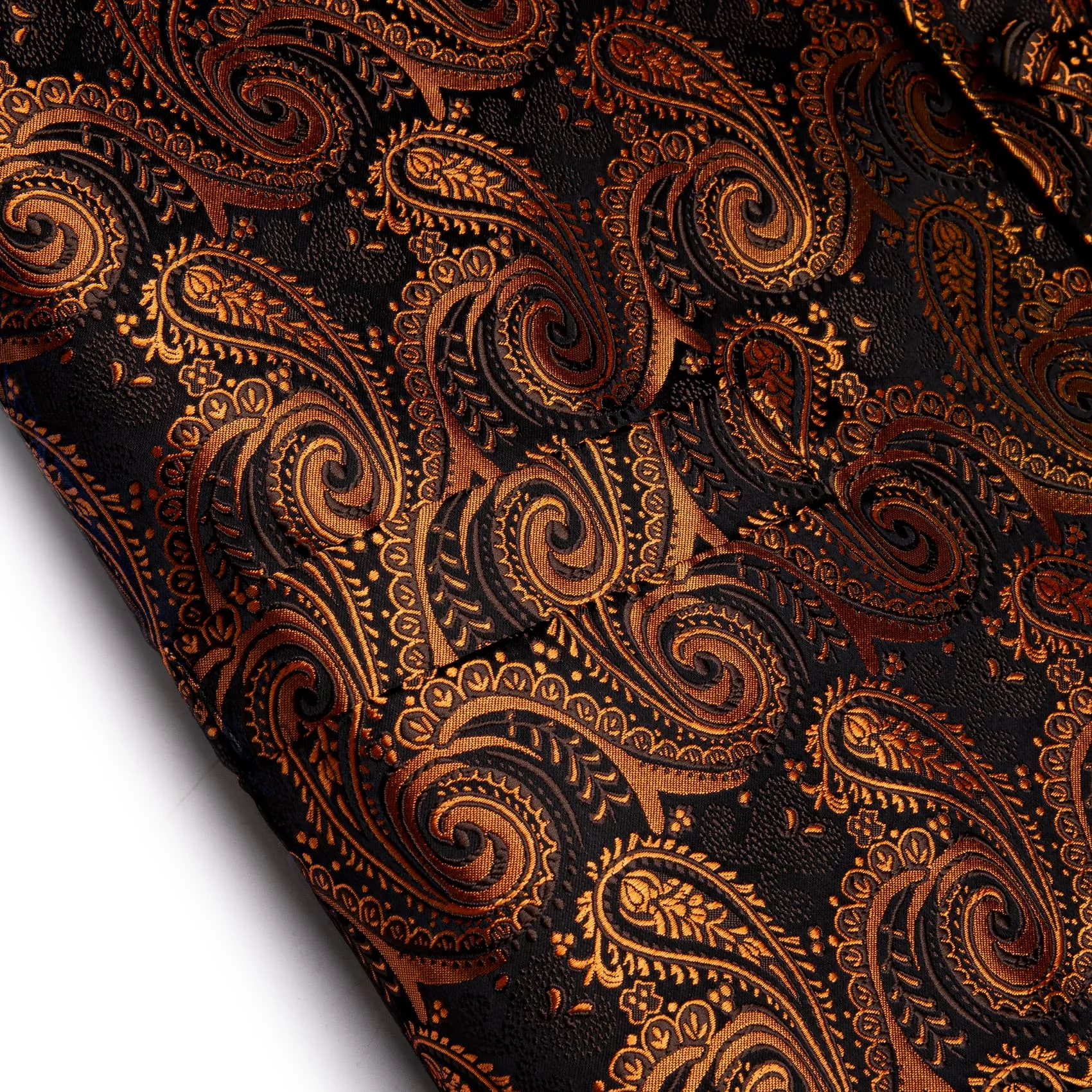 YourTies Paisley Vest Rust Orange Jacquard Black V-Neck Vest Tie Set