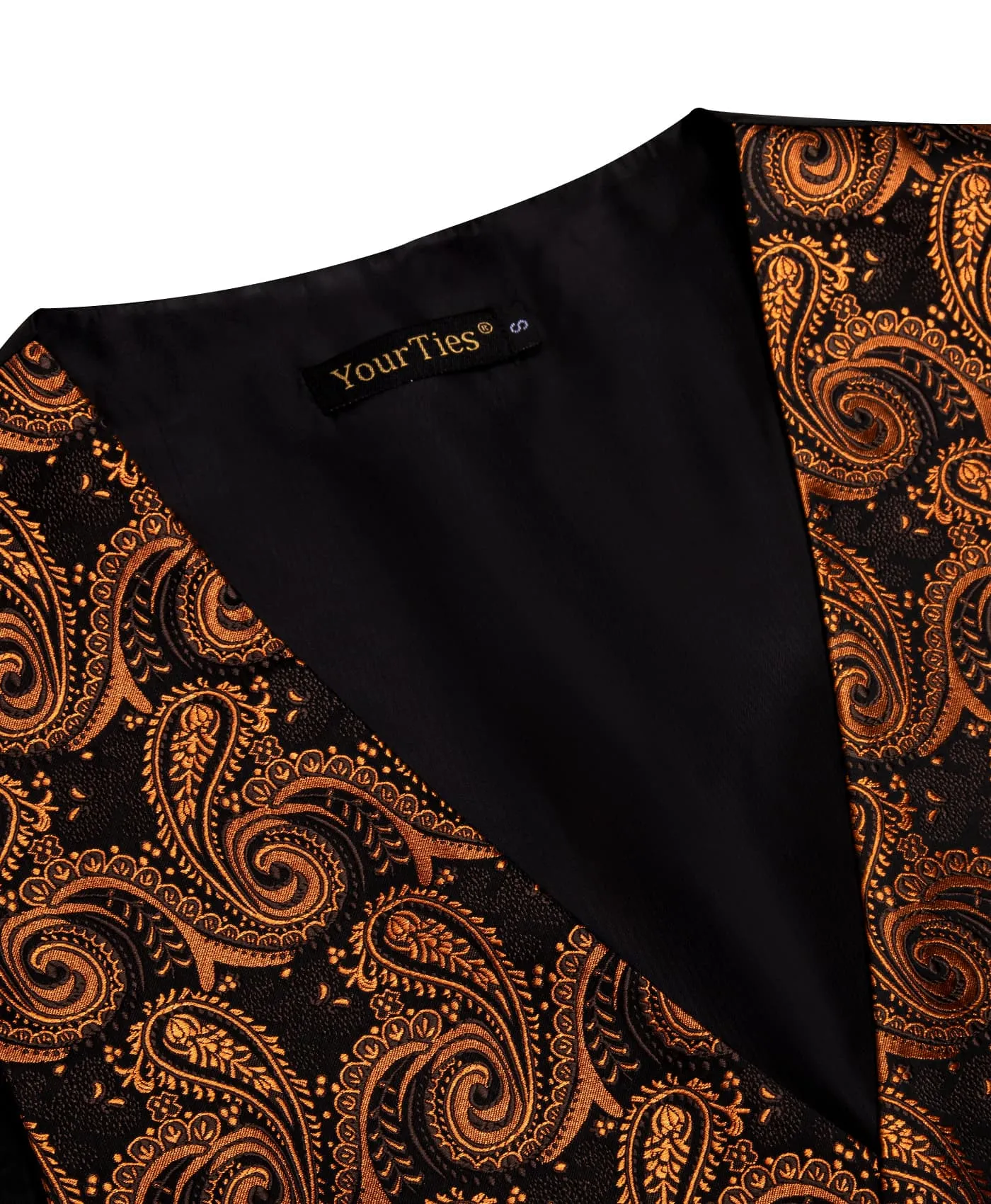 YourTies Paisley Vest Rust Orange Jacquard Black V-Neck Vest Tie Set
