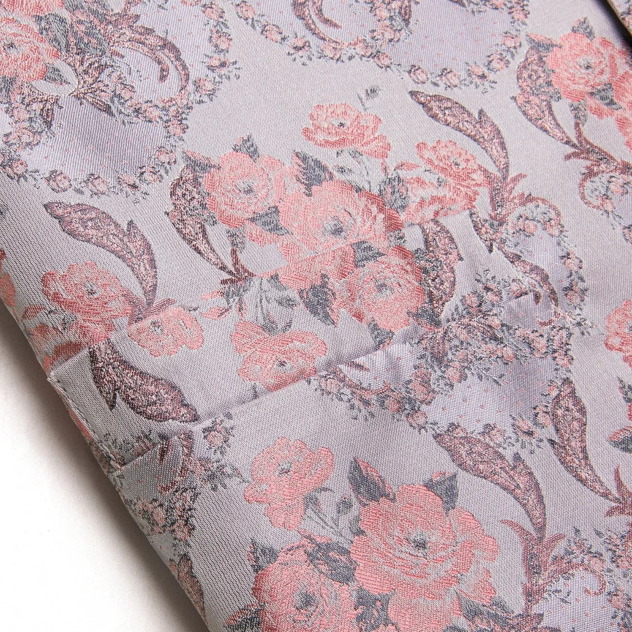 YourTies Pink Silver Floral Silk Mens Vest Necktie Hanky Cufflinks Set