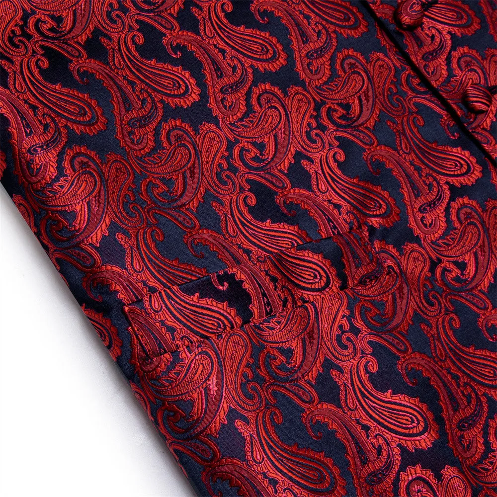 YourTies Red Black Paisley Waistcoat Vest Necktie Set for Men