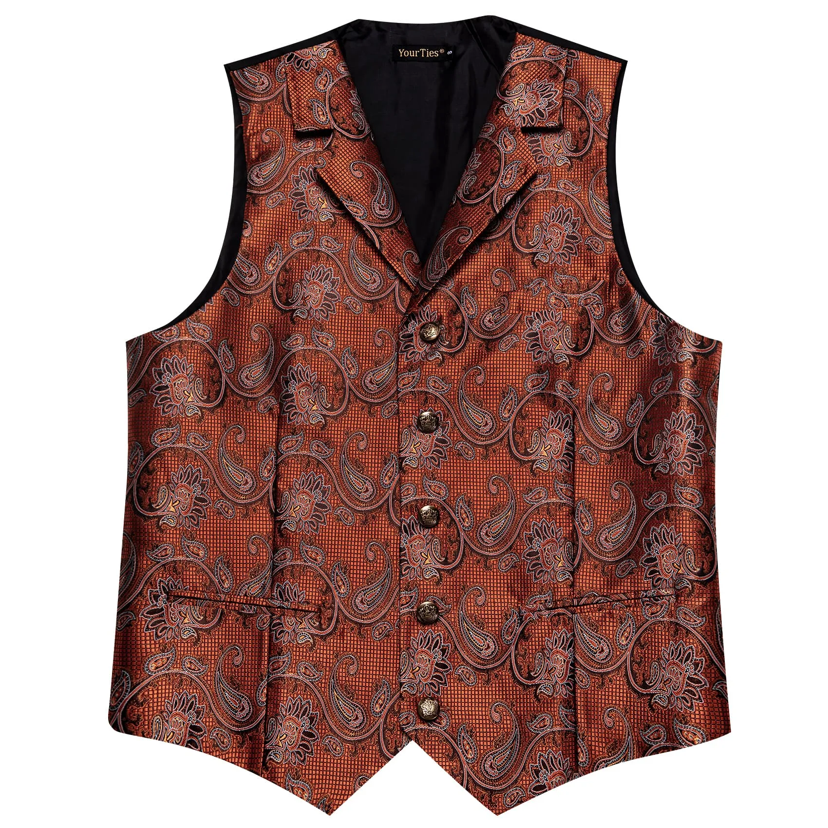 YourTies Rust Orange Paisley Wedding Waistcoat Silk Vest Necktie Set