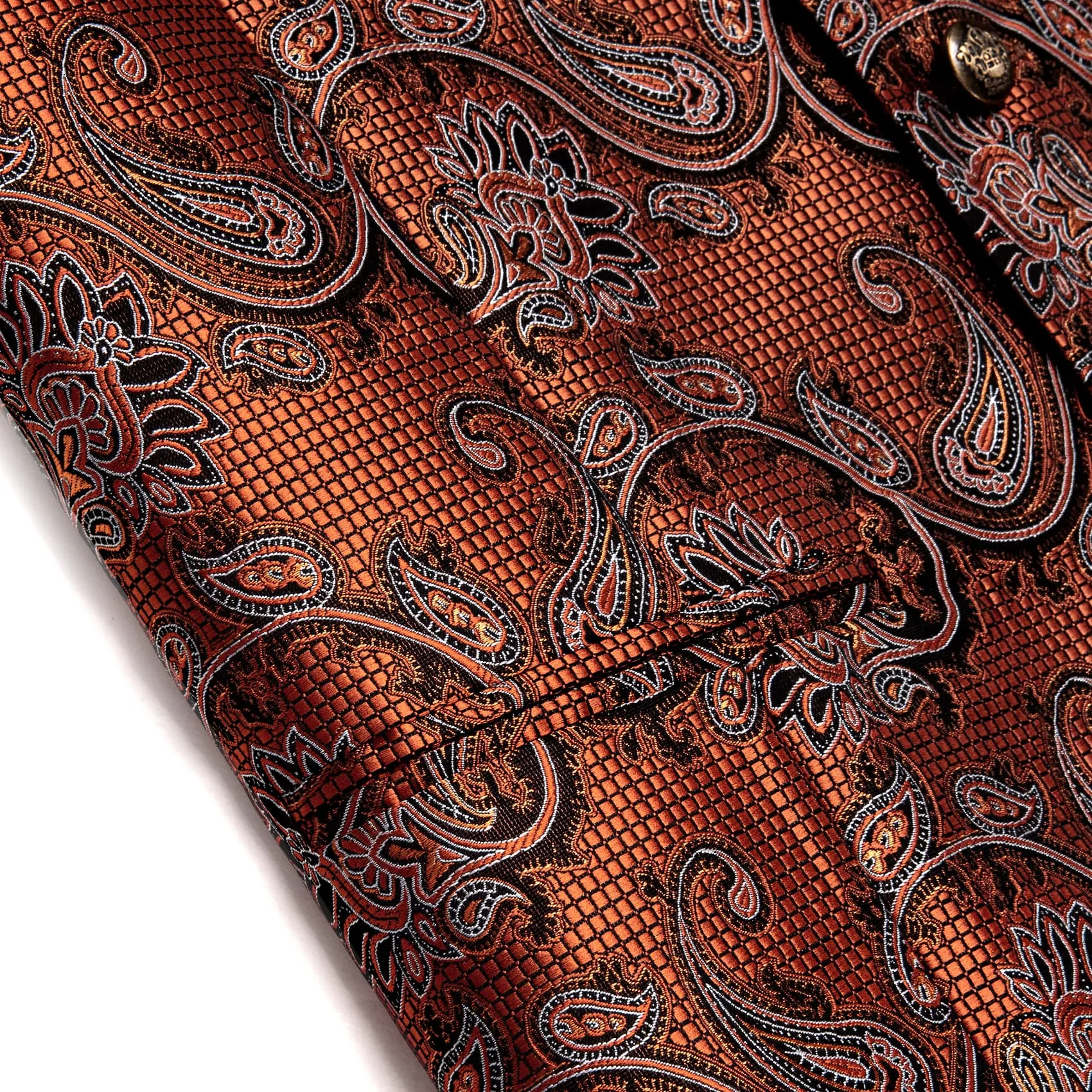 YourTies Rust Orange Paisley Wedding Waistcoat Silk Vest Necktie Set