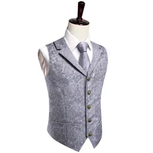YourTies Wedding Vest Silver Grey Notched Lapel Waistcoat Necktie Set