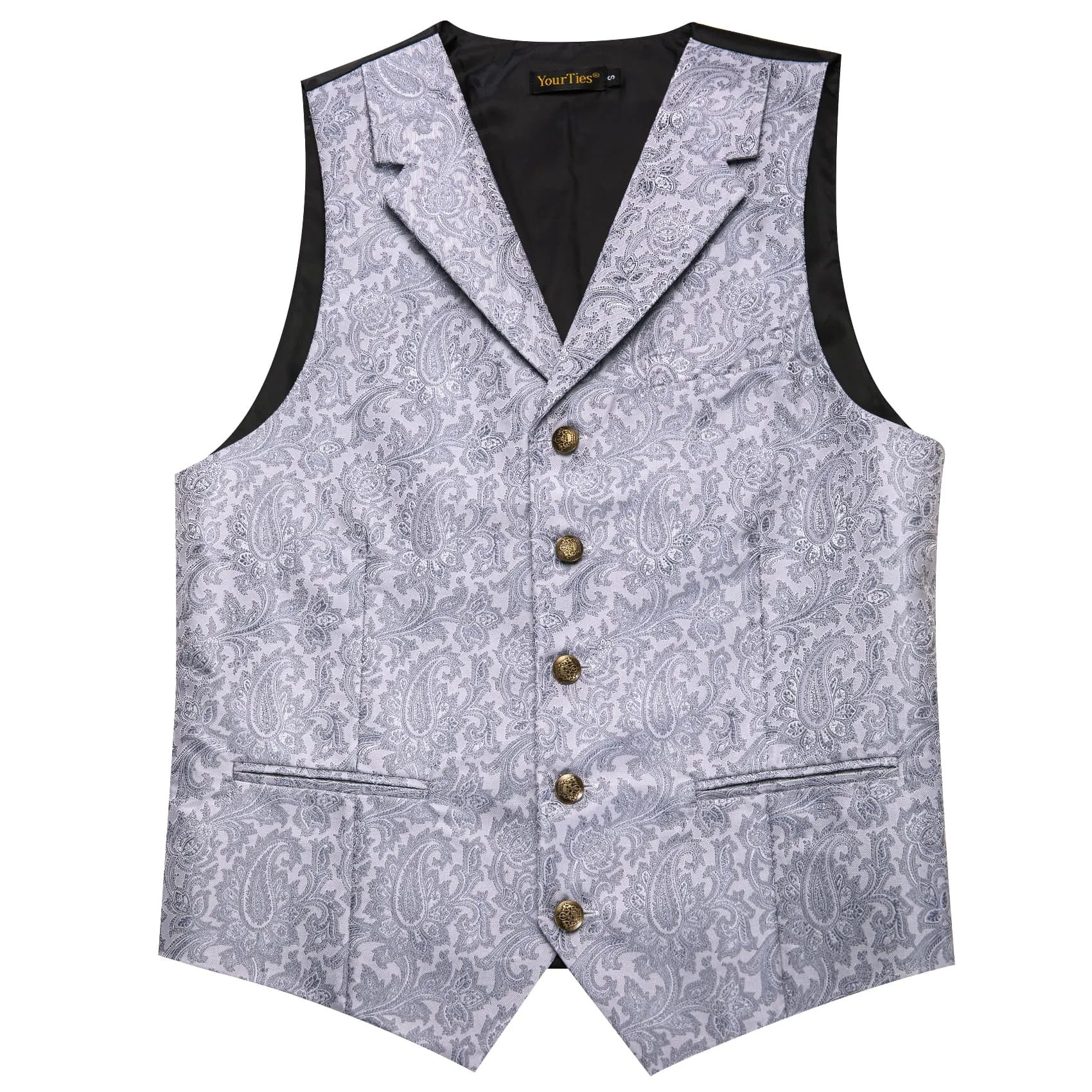 YourTies Wedding Vest Silver Grey Notched Lapel Waistcoat Necktie Set